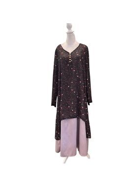 MISSLOOK L indigo with flower graphic long sleeve tunic over maxi shift dress